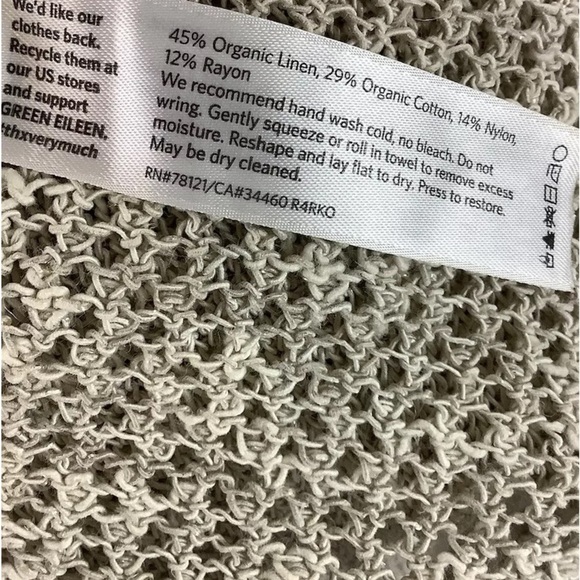 Eileen Fisher Sz L Open Knit Crochet Hem Cardigan Organic Linen Cotton Blend - Picture 6 of 6